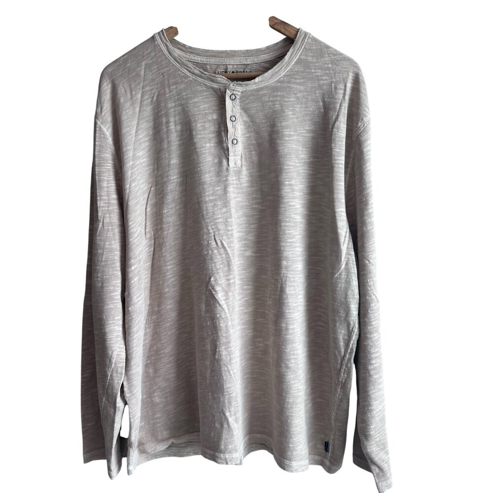 Lucky Brand Men's Cotton Henley Long Sleeve Snap Button Shirt XL Oatmeal Tan